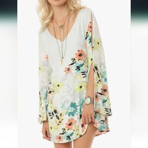 O'Neill Womens Penny Woven Floral Mini Dress Blue Bloomcore Bell Sleeve Small